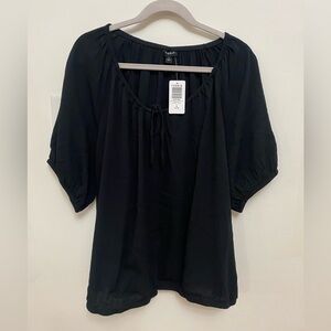 Torrid Black Relaxed Tie Front 3/4 Sleeve Blouse